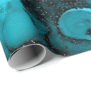 Ink Liquid Paint Blue Sapphire Black Glam Wrapping Paper