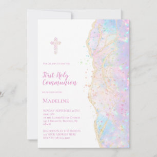 ink marble design First Holy Communion Invitation