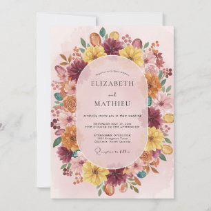 Ink Mustard Plum Wreath Wedding Invitation