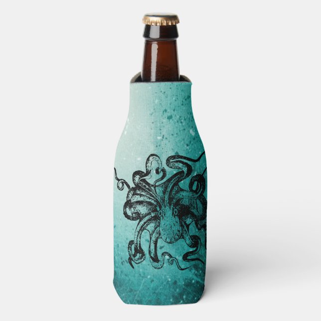 Ink Octopus Illustration Bottle Cooler (Bottle Front)