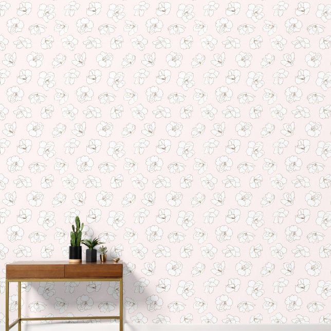 🌸 Ink on White Cherry Blossoms Over Pale Pink Wallpaper (Hallway)