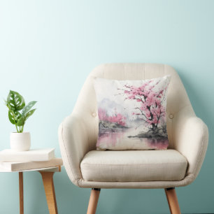 Ink Painting Blooming Tree Cushion