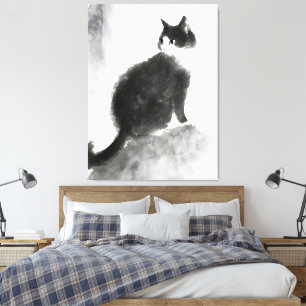 Ink Painting Cute Cat Wall Art Canvas Art Decor