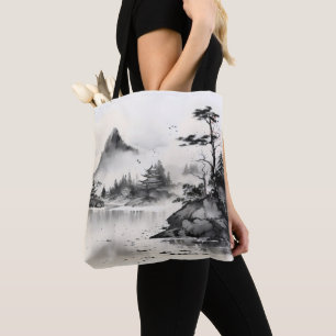Ink Painting Lake Traditional Tote Bag