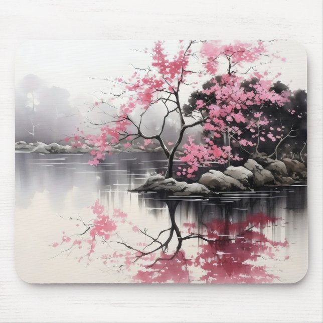 Ink Painting Spring Sakura Mouse Mat (Front)