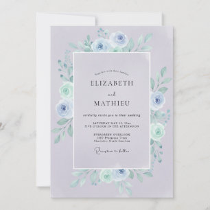 Ink Periwinkle Mint Wreath Wedding Invitation