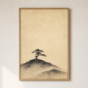 Ink Pine on the Ridge Watercolour Poster