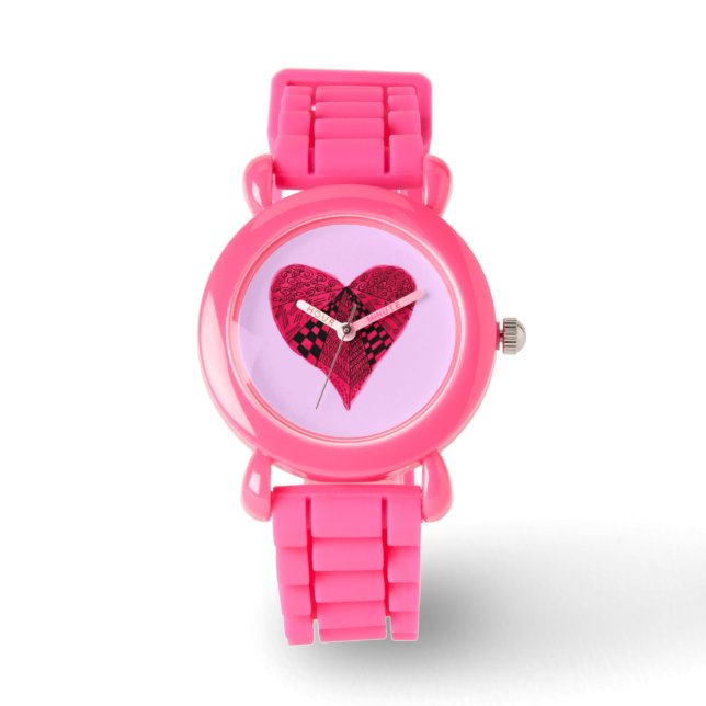 Ink pink red heart girl's watch (Front)
