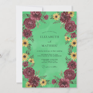 Ink Plum Celadon Painted Wedding Invitation