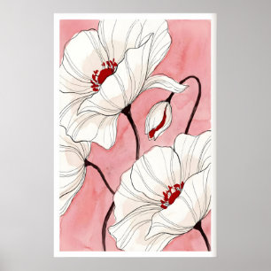 Ink Poppy Floral Art Print Fine Lines with