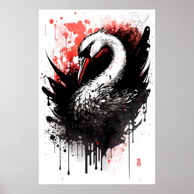 Ink Portrait of a Swan Poster (Front)