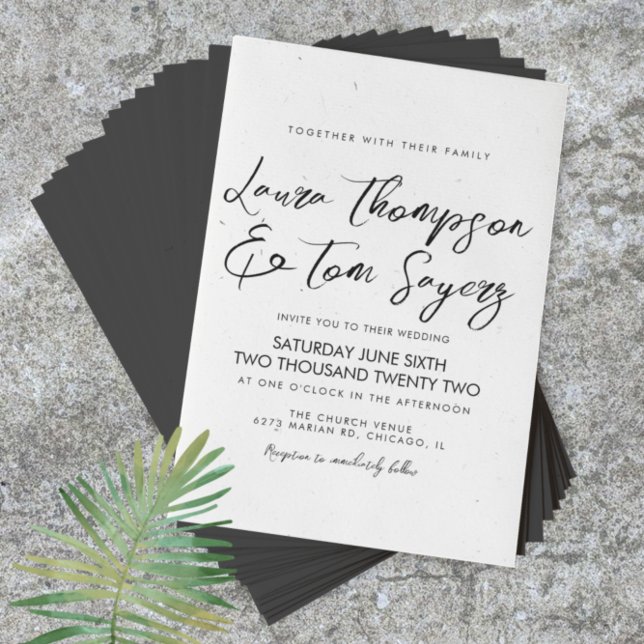 Ink Script Black White Modern Wedding Invitation (Creator Uploaded)