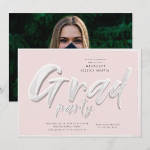 Ink script graduation photo party invitation