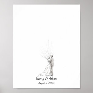 Ink Sketch Wedding Couple Fingerprint Guestbook