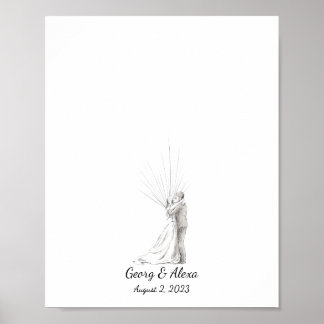 Ink Sketch Wedding Couple Fingerprint Guestbook