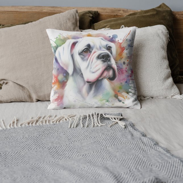 Ink-Spattered Boxer Dog Joy ❤ Cushion (Creator Uploaded)