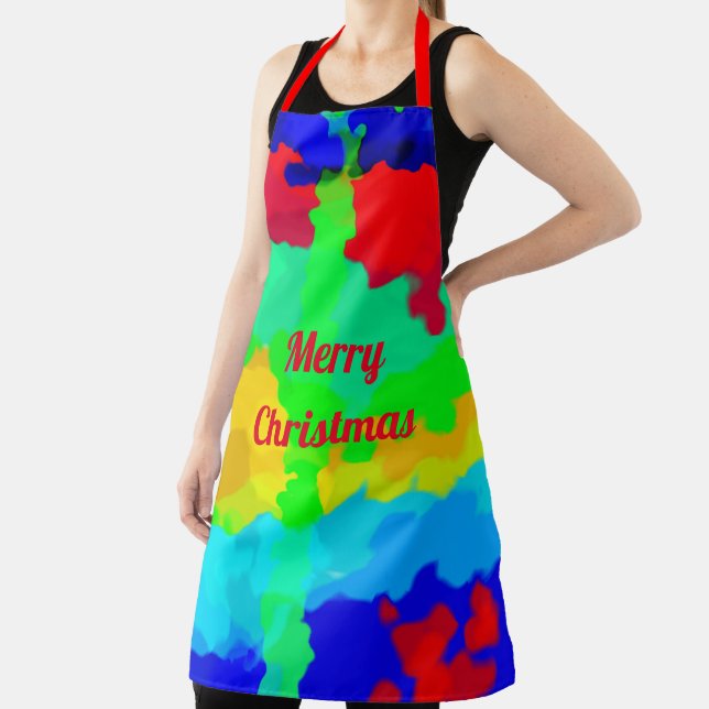 Ink Splash Colourful Art Merry Christmas Red Green Apron (Insitu)