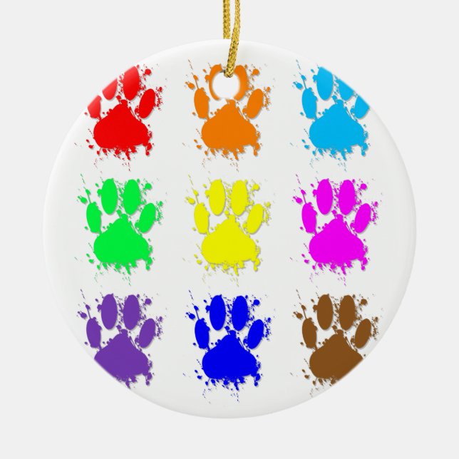 Ink Splatter Dog Paw Pattern Ceramic Tree Decoration (Front)
