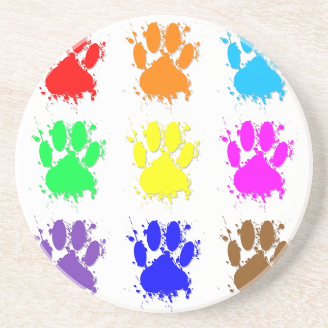 Ink Splatter Dog Paw Pattern Coaster (Front)
