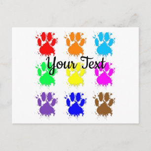 Ink Splatter Dog Paw Pattern Custom Text Postcard