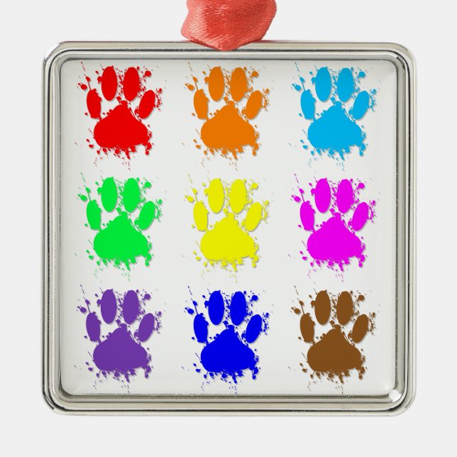 Ink Splatter Dog Paw Pattern Metal Tree Decoration (Front)