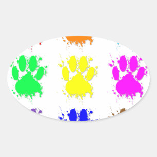 Ink Splatter Dog Paw Pattern Oval Sticker