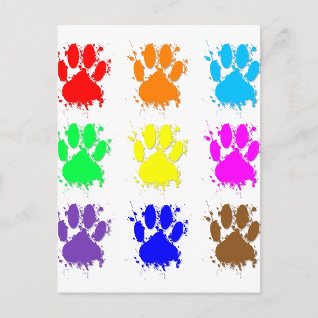 Ink Splatter Dog Paw Pattern Postcard (Front)
