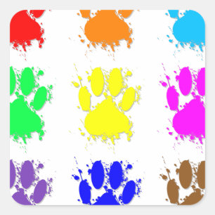 Ink Splatter Dog Paw Pattern Square Sticker