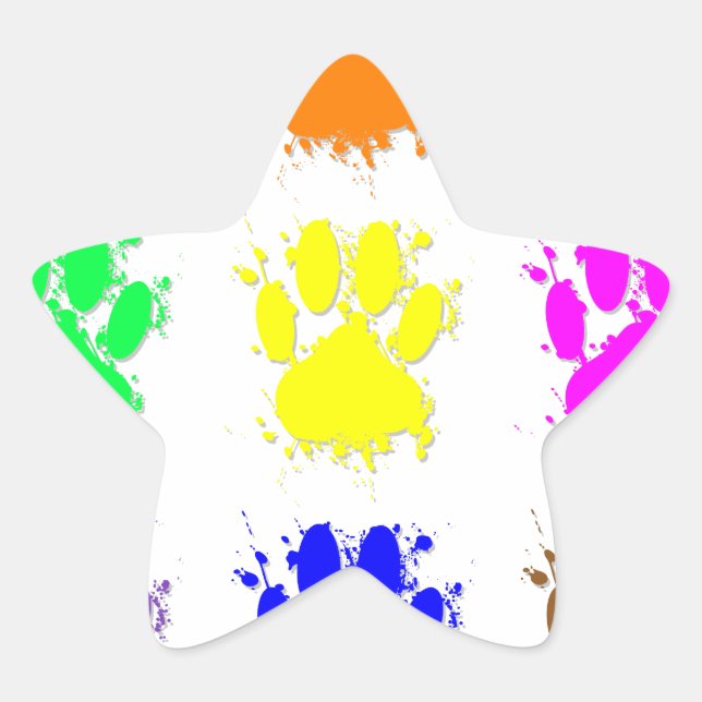 Ink Splatter Dog Paw Pattern Star Sticker (Front)