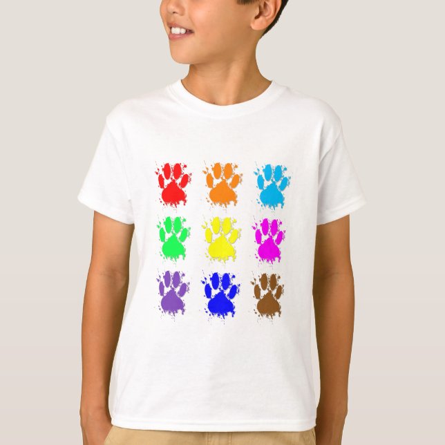 Ink Splatter Dog Paw Pattern T-Shirt (Front)