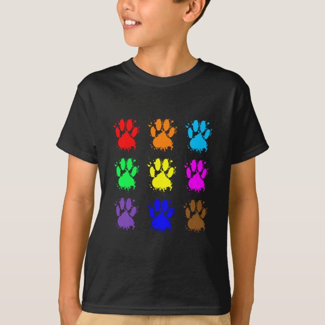 Ink Splatter Dog Paw Pattern T-Shirt (Front)