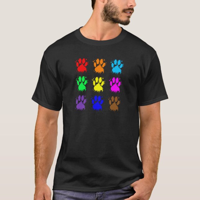 Ink Splatter Dog Paw Pattern T-Shirt (Front)