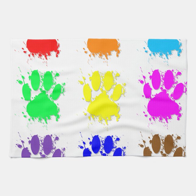 Ink Splatter Dog Paw Pattern Tea Towel (Horizontal)