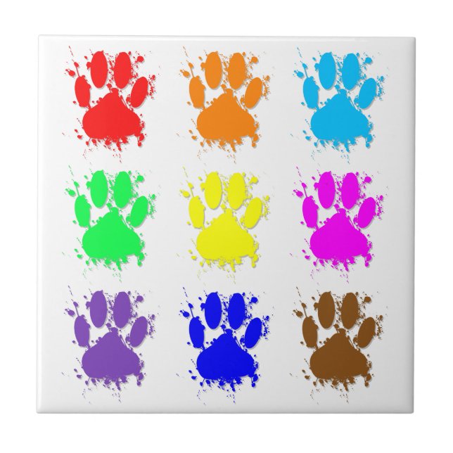 Ink Splatter Dog Paw Pattern Tile (Front)