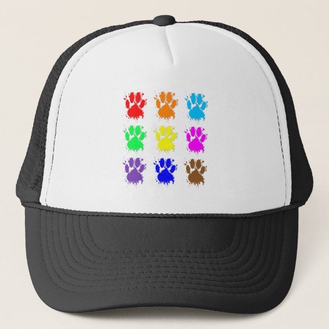 Ink Splatter Dog Paw Pattern Trucker Hat (Front)