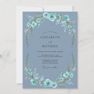 Ink Steel Aqua Vine Wedding Invitation