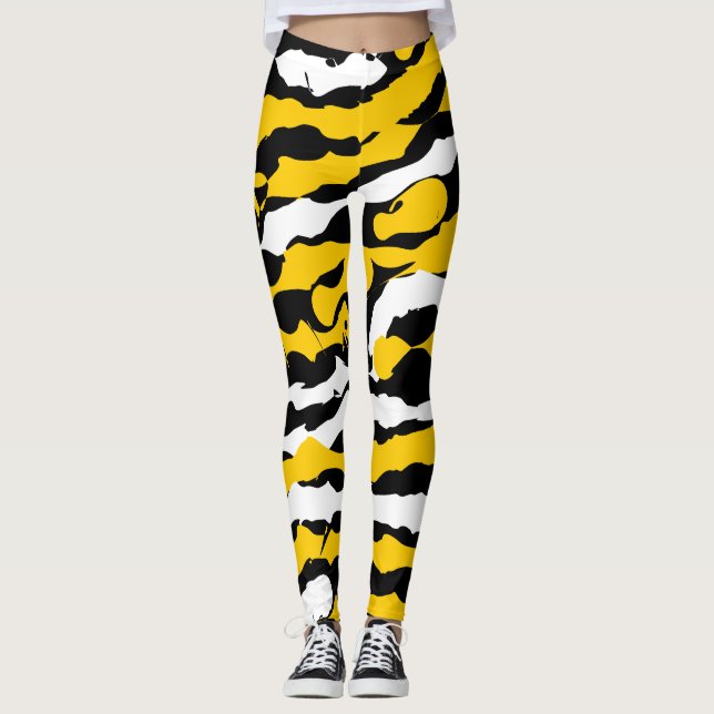 ink stripes yellow, black and white leggings (Front)