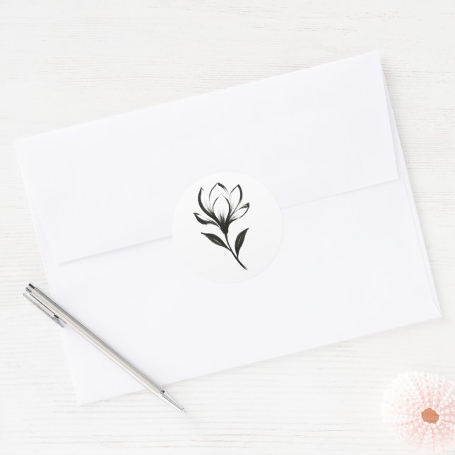  Ink-Style Magnolia – Elegant Floral Design on Classic Round Sticker (Envelope)