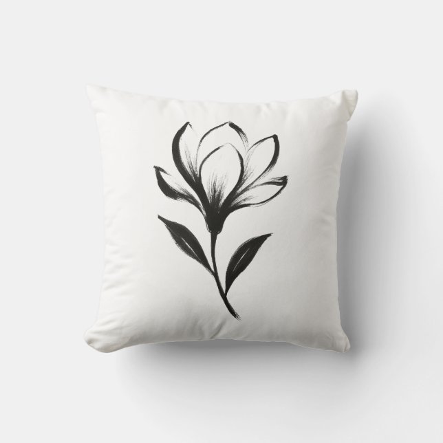  Ink-Style Magnolia – Elegant Floral Design on Cushion (Front)