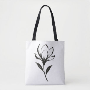 Ink-Style Magnolia – Elegant Floral Design on Tote Bag