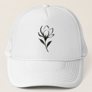 Ink-Style Magnolia – Elegant Floral Design on Trucker Hat