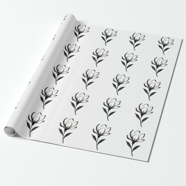 Ink-Style Magnolia – Elegant Floral Design on Wrapping Paper (Unrolled)