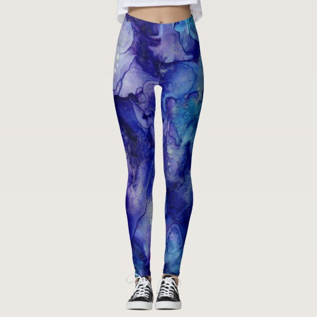 Ink Swirl Watercolor Abstract Leggings (Front)