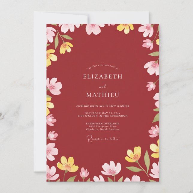 Ink Terracotta Wildflower Wedding Invitation (Front)