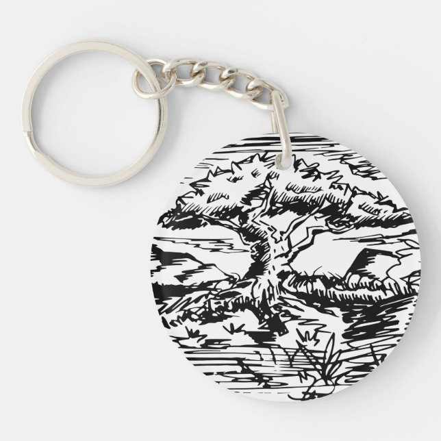 Ink Tree Sketch. Key Ring (Front)