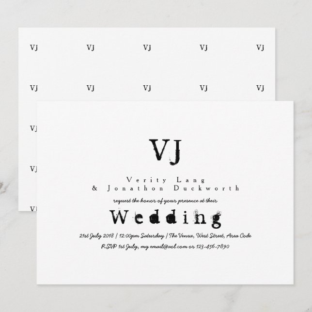 Ink Typewriter Wedding Invitations Black White (Front/Back)