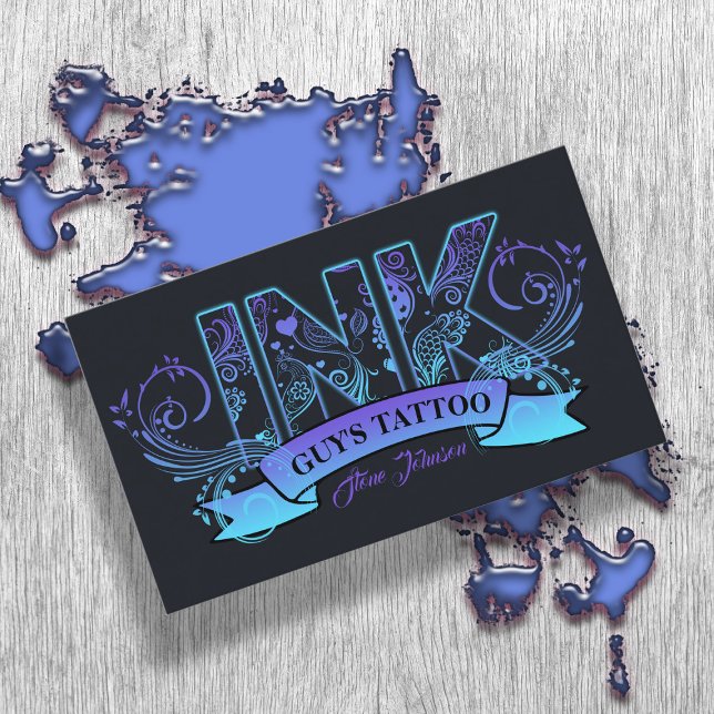 Ink Typography Tattoo Artist Lavender/Aqua ID815 Business Card (Creator Uploaded)