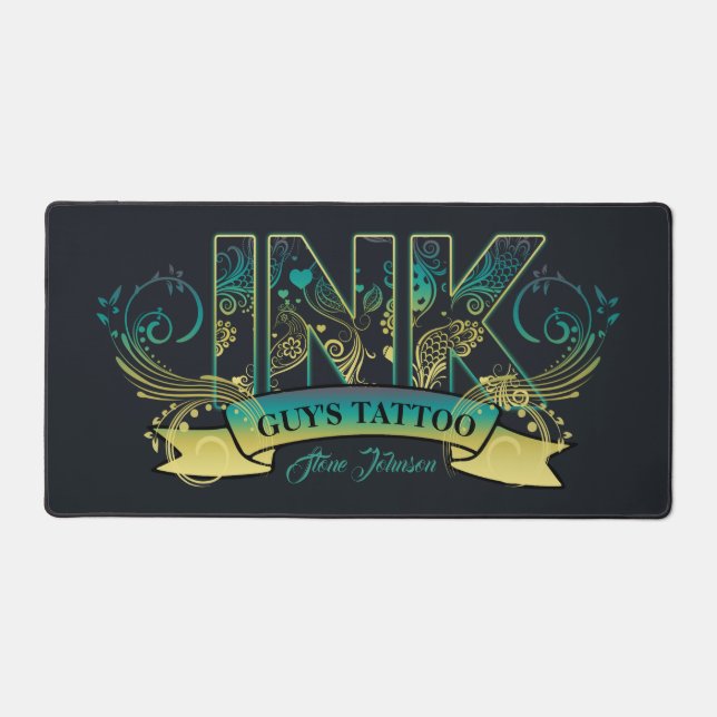 Ink Typography Tattoo Artist Teal/Yellow ID815 Desk Mat (Front)