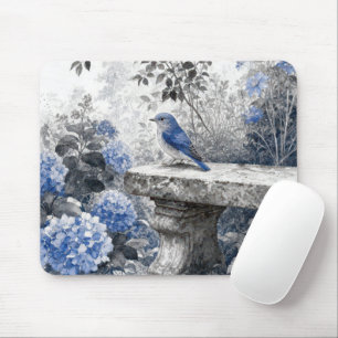 Ink Wash Bluebird On a Stone Garden Bench Mouse Mat