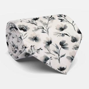 Ink Wash Floral Pattern Tie